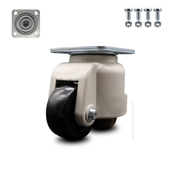 Nylon Swvl Top Plate Light Duty Floor Leveling Caster w/2.83" Diameter BLK Wheel